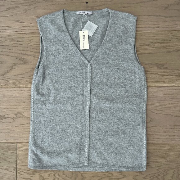 Pure Cashmere Sweaters - NWT Gray Women 100% Cashmere V Neck Sweater Vest By PURE Cashmere, Size M